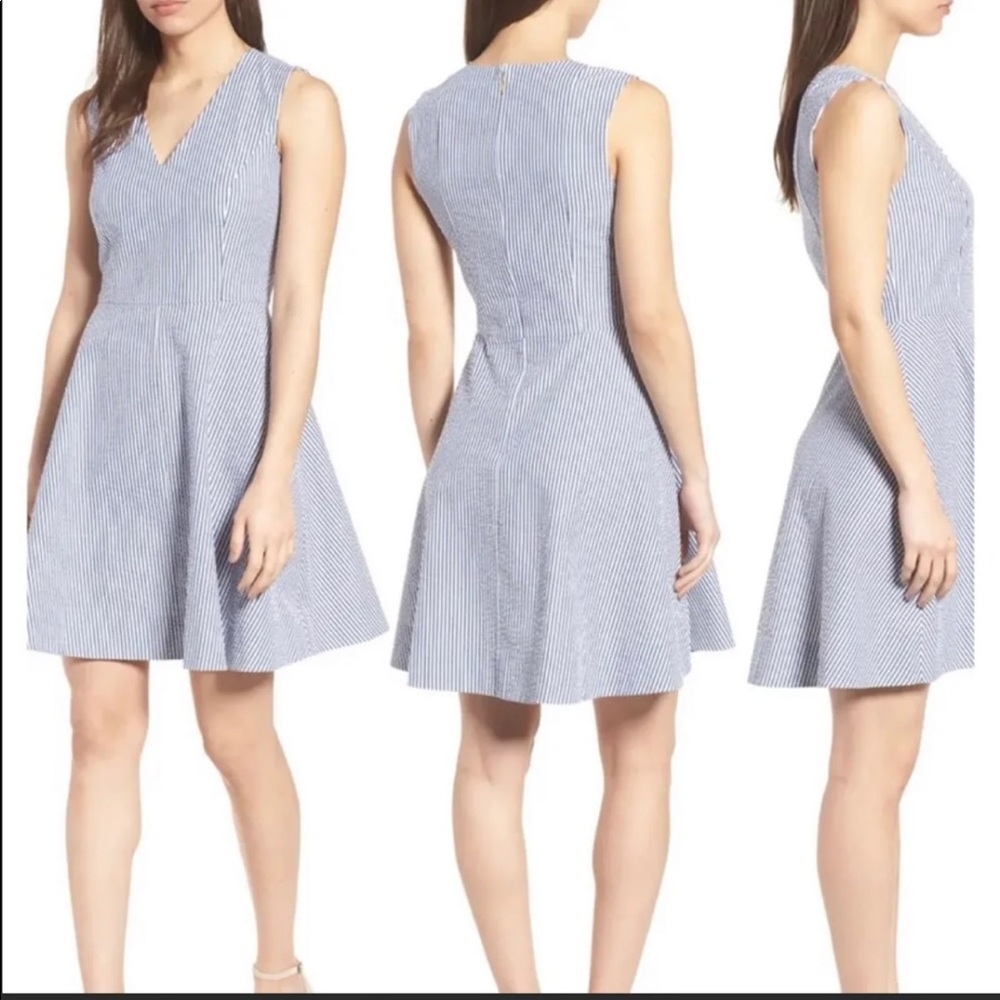 Draper James Blue Seersucker Love Circle Dress
